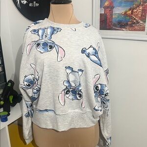 Disney Gray and Blue Stitch Crew Neck Sweater